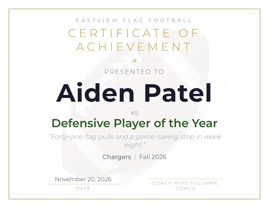 Football Modern award certificate template