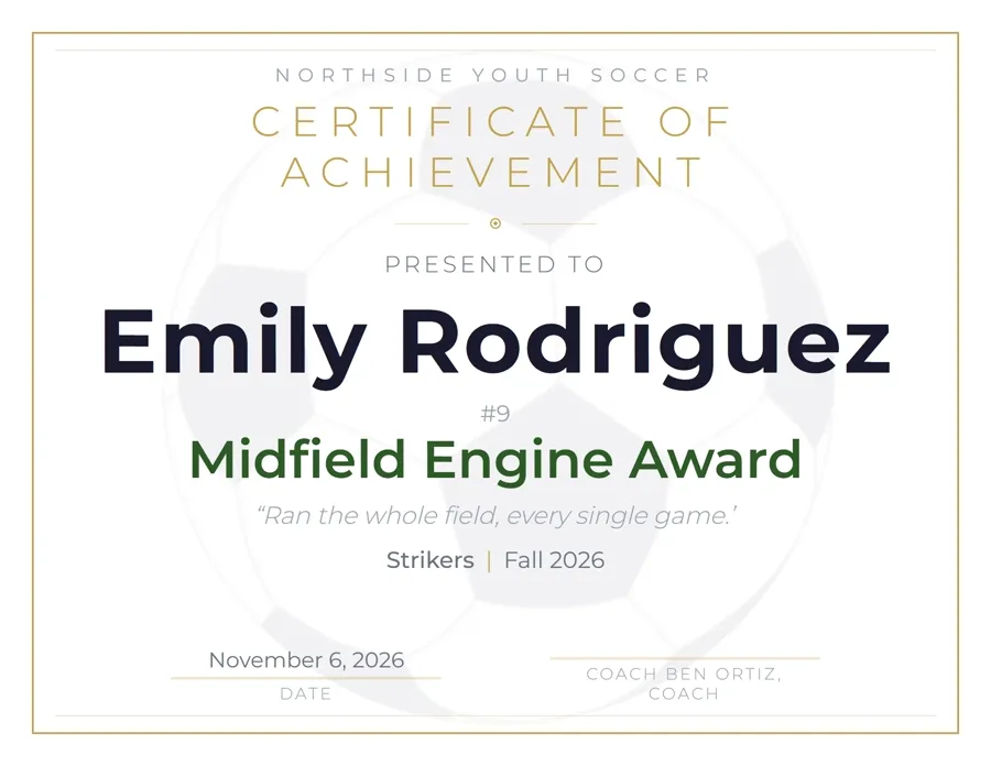 Soccer Modern award certificate template