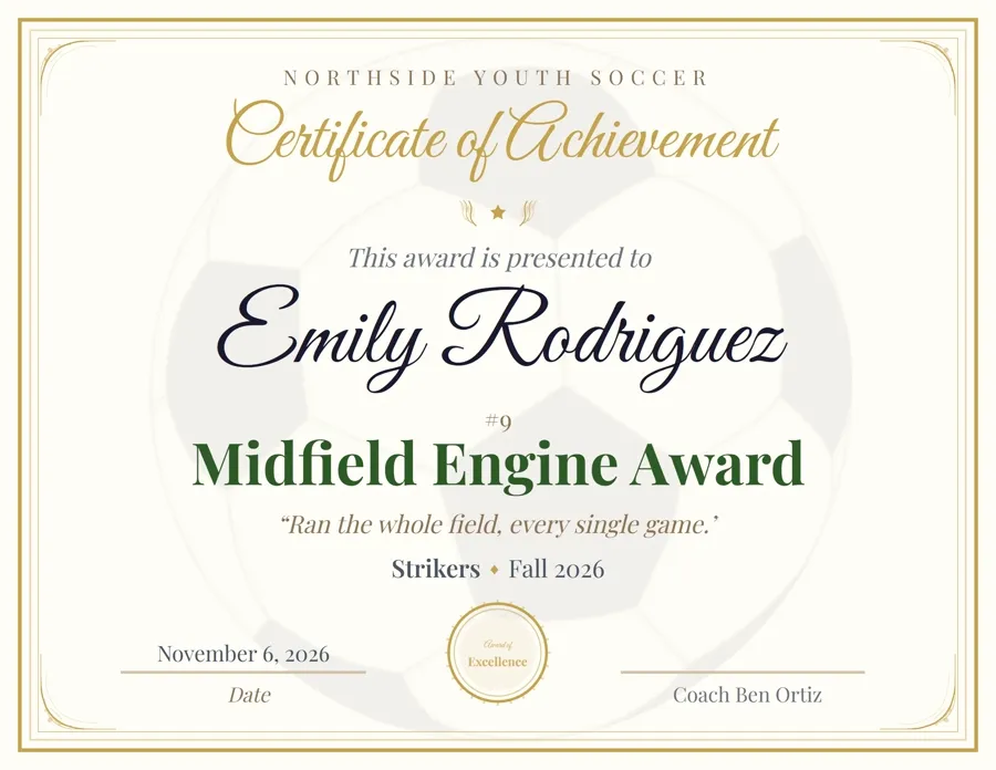 Soccer Premium award certificate template