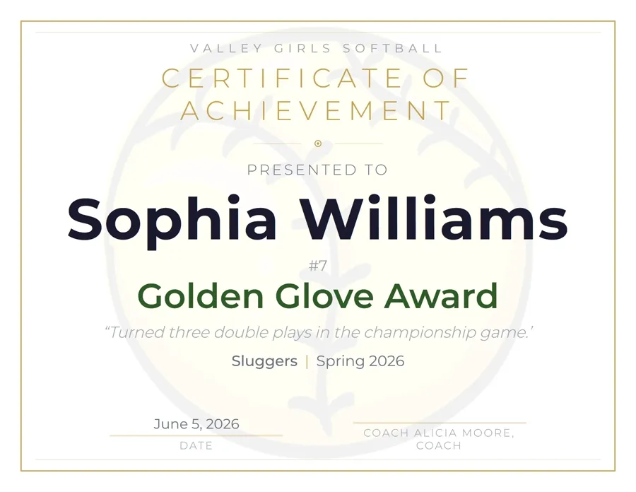 Softball Modern award certificate template, clean and minimal, free printable PDF