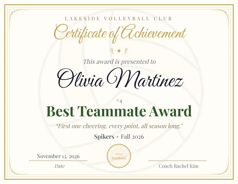 Volleyball Premium award certificate template